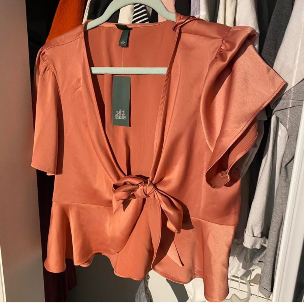 NWT Wild Fable Silky Tie Front Top in Blush size XXL